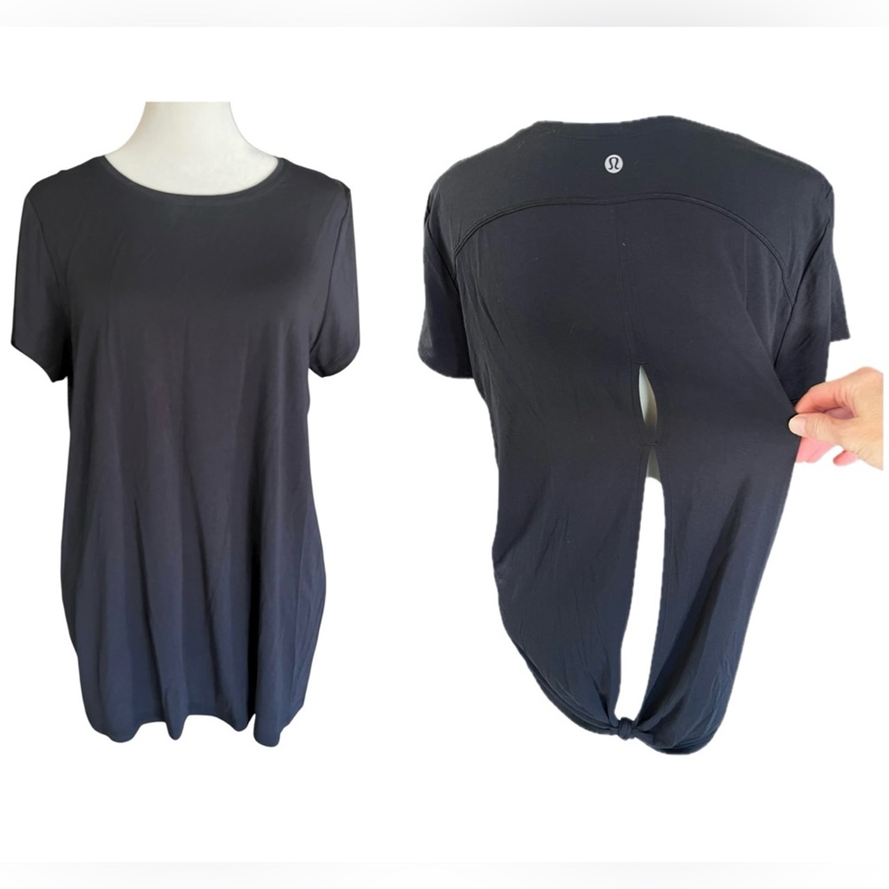 LULULEMON Black Soft Tunic Slit-Back Back-Knot Yoga Athleisure M/L Open-Back
